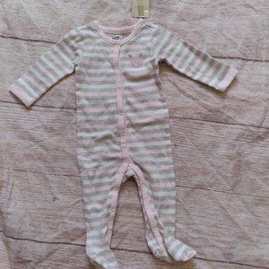 Baby 8 pink & gray striped footie NWT sz 3-6m or 6-12m baby fawn